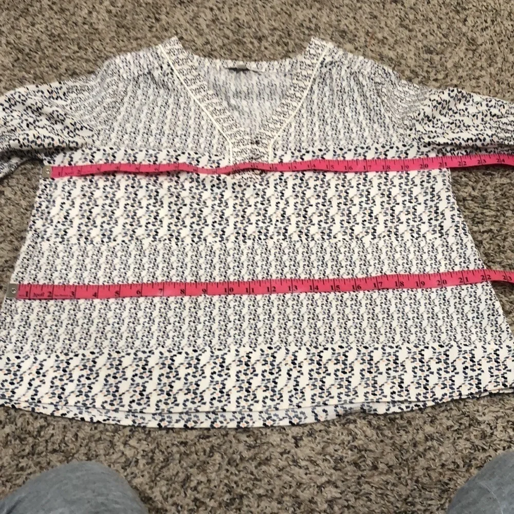 Anthropologie Skies Are Blue Blouse Size Small Cream Blue Print Bubble Sleeve